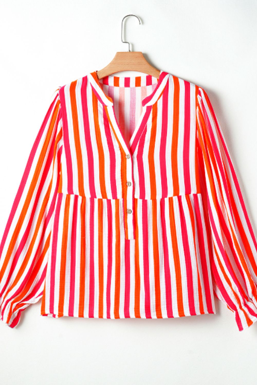 aaTEEK - Red Striped Notched Flounce Sleeve Blouse TOPS TEEK Trend