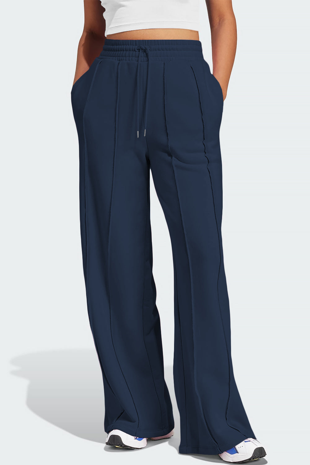 TEEK - Drawstring Wide Leg Active Pants PANTS TEEK Trend Dark Navy S 