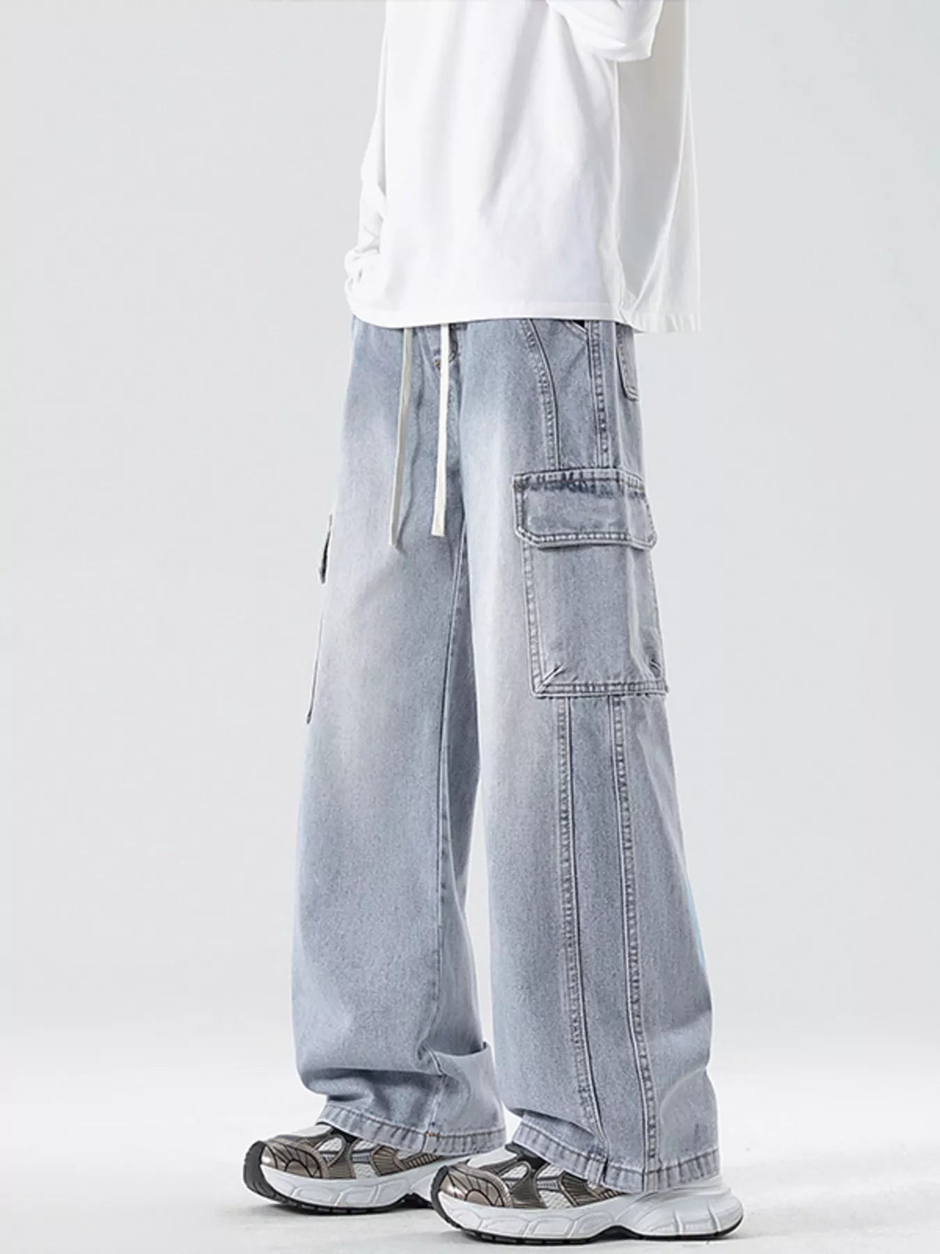 Men's Full Size Wash Wide Leg Cargo Jeans Plus Size Trendsi
