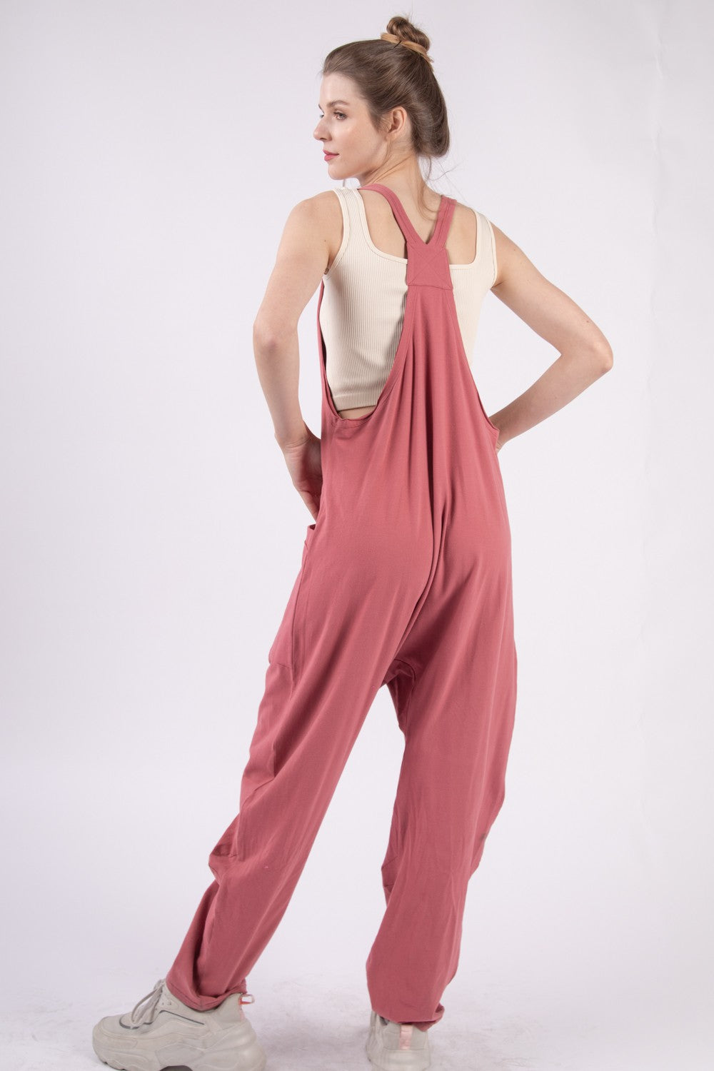 TEEK - Brick VJ Plunge Sleeveless Pocketed Jumpsuit JUMPSUIT TEEK Trend   