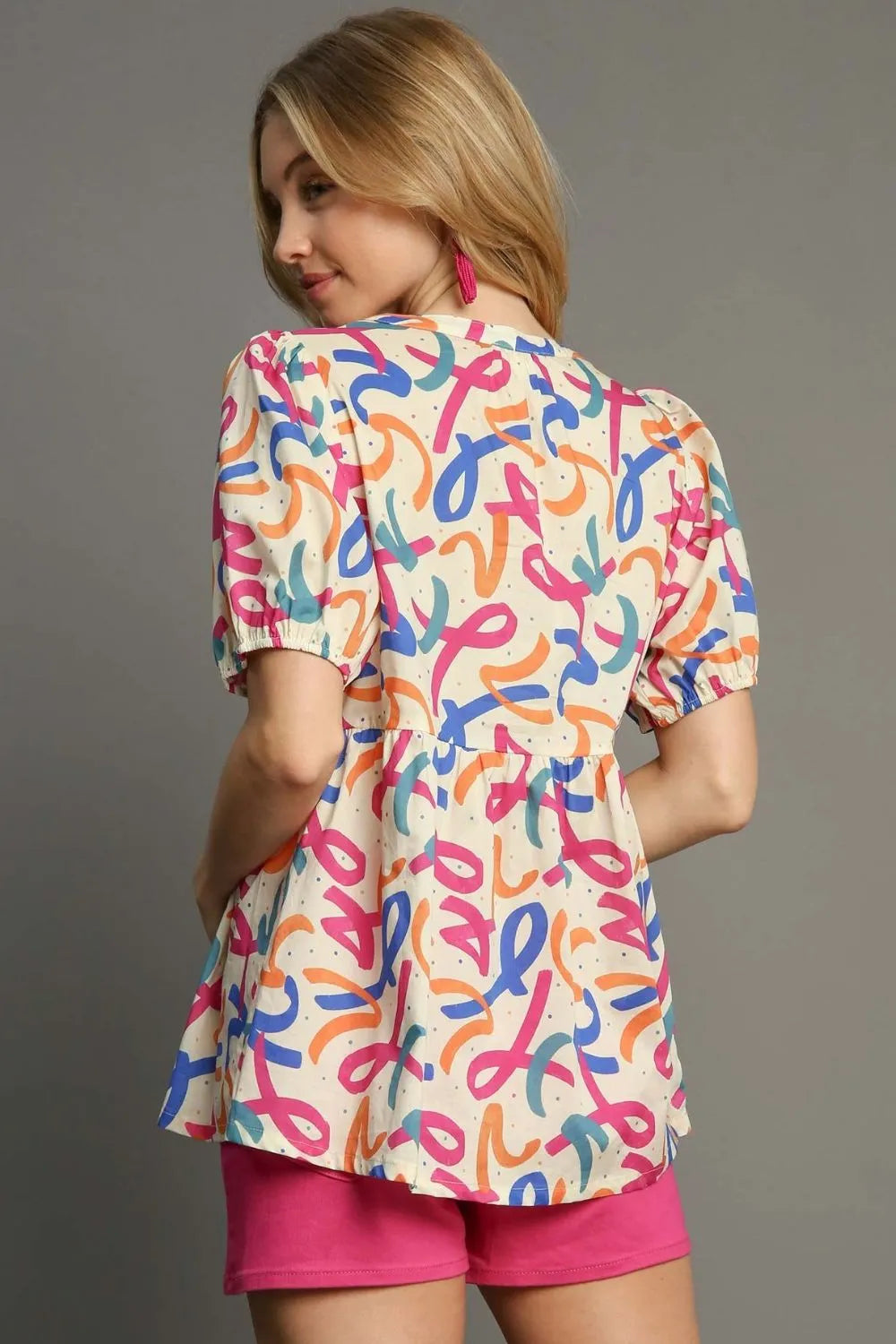 TEEK - Confetti Mixed Print Puff Sleeve Babydoll Blouse TOPS TEEK Trend