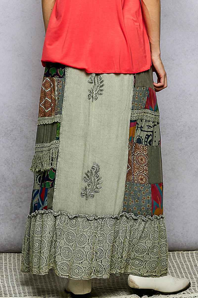 POL Printed Patchwork Embroidered Ruffled Skirt Trendsi