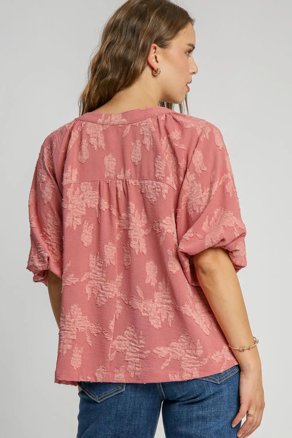 TEEK - Dusty Pink Notched Button Detail Half Sleeve Blouse TOPS TEEK Trend