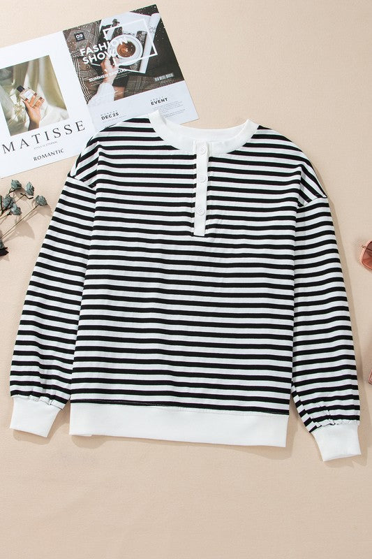 TEEK - Black Stripe Color Block Crew Neck Oversized Sweatshirt TOPS TEEK FG