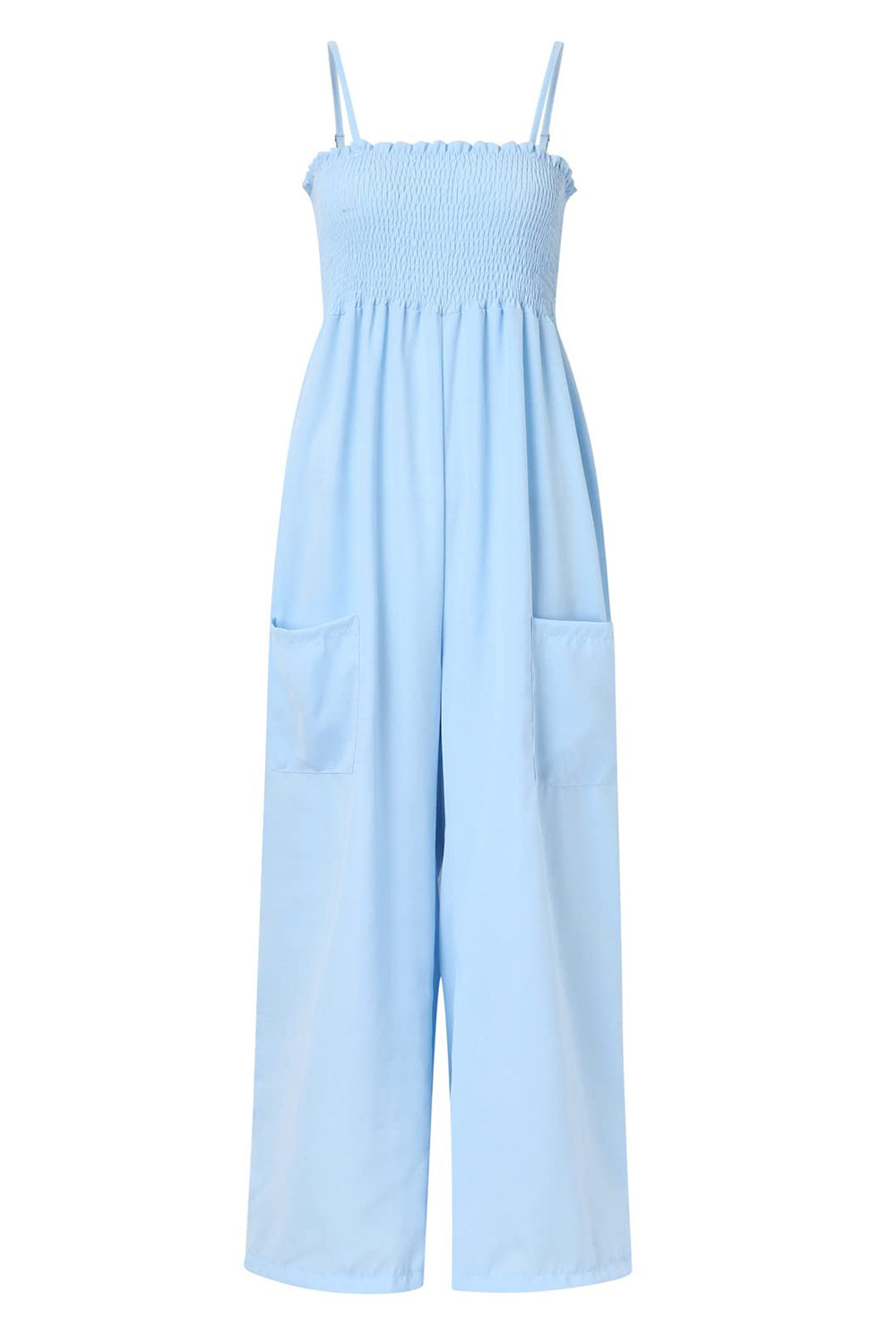 TEEK - Smocked Spaghetti Strap Wide Leg Jumpsuit JUMPSUIT TEEK Trend Misty  Blue S 