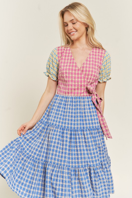 TEEK - PLUS SIZE MULTICOLOR BLOCK GINGHAM DRESS DRESS TEEK FG   