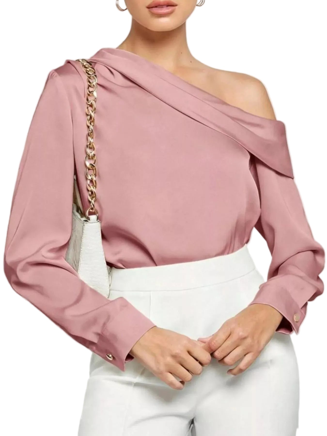 One-Shoulder Satin Blouse Trendsi Dusty Pink XS