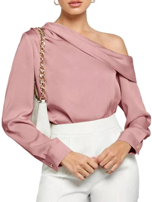 One-Shoulder Satin Blouse Trendsi Dusty Pink XS