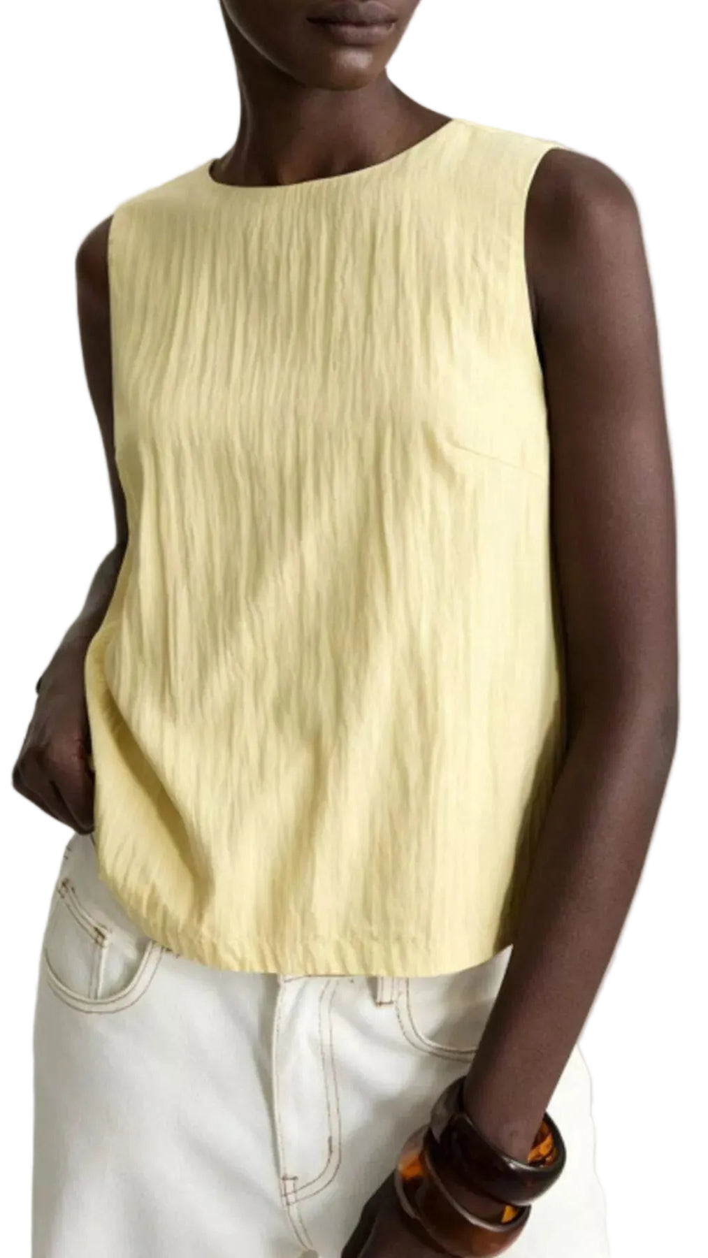 Textured Round Neck Tank Trendsi Yellow XS