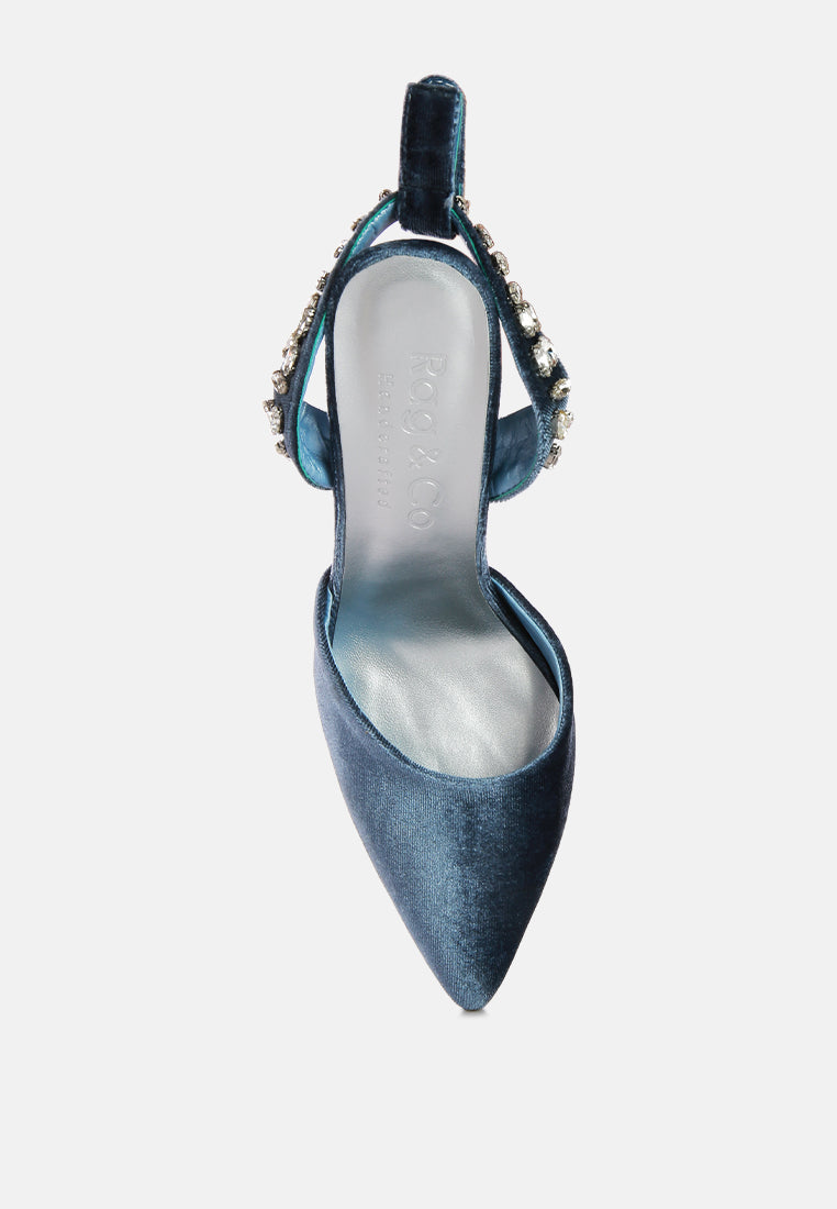 TEEK - Wallis Blue Velvet Diamante Stud Tie Up Sandals SHOES TEEK M   