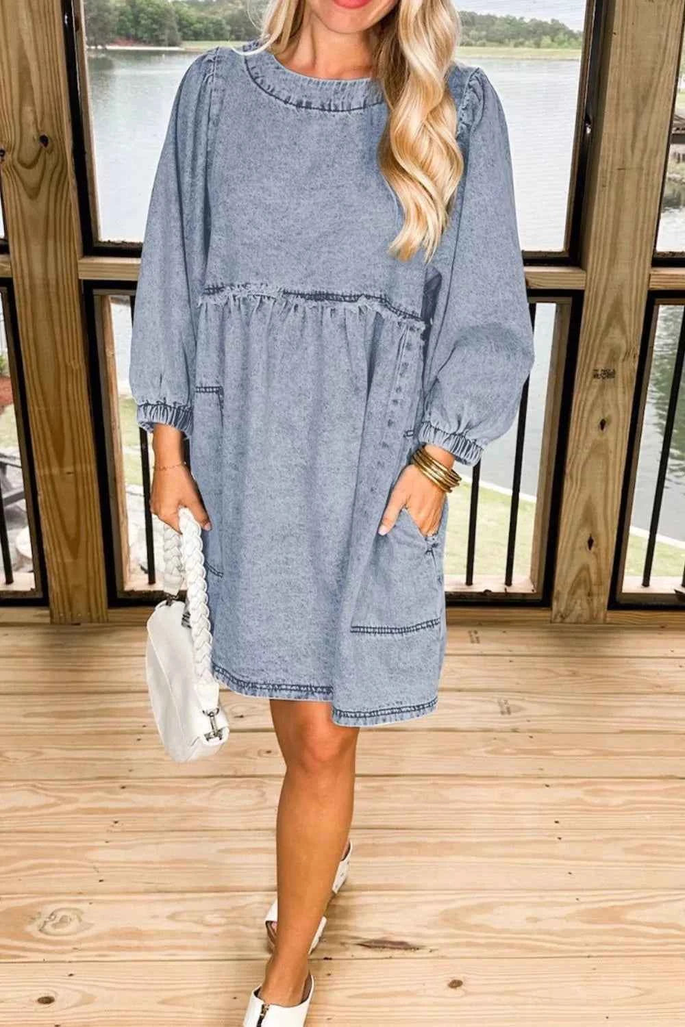 TEEK - Vintage Wash Denim Dress with Pockets DRESS TEEK Trend