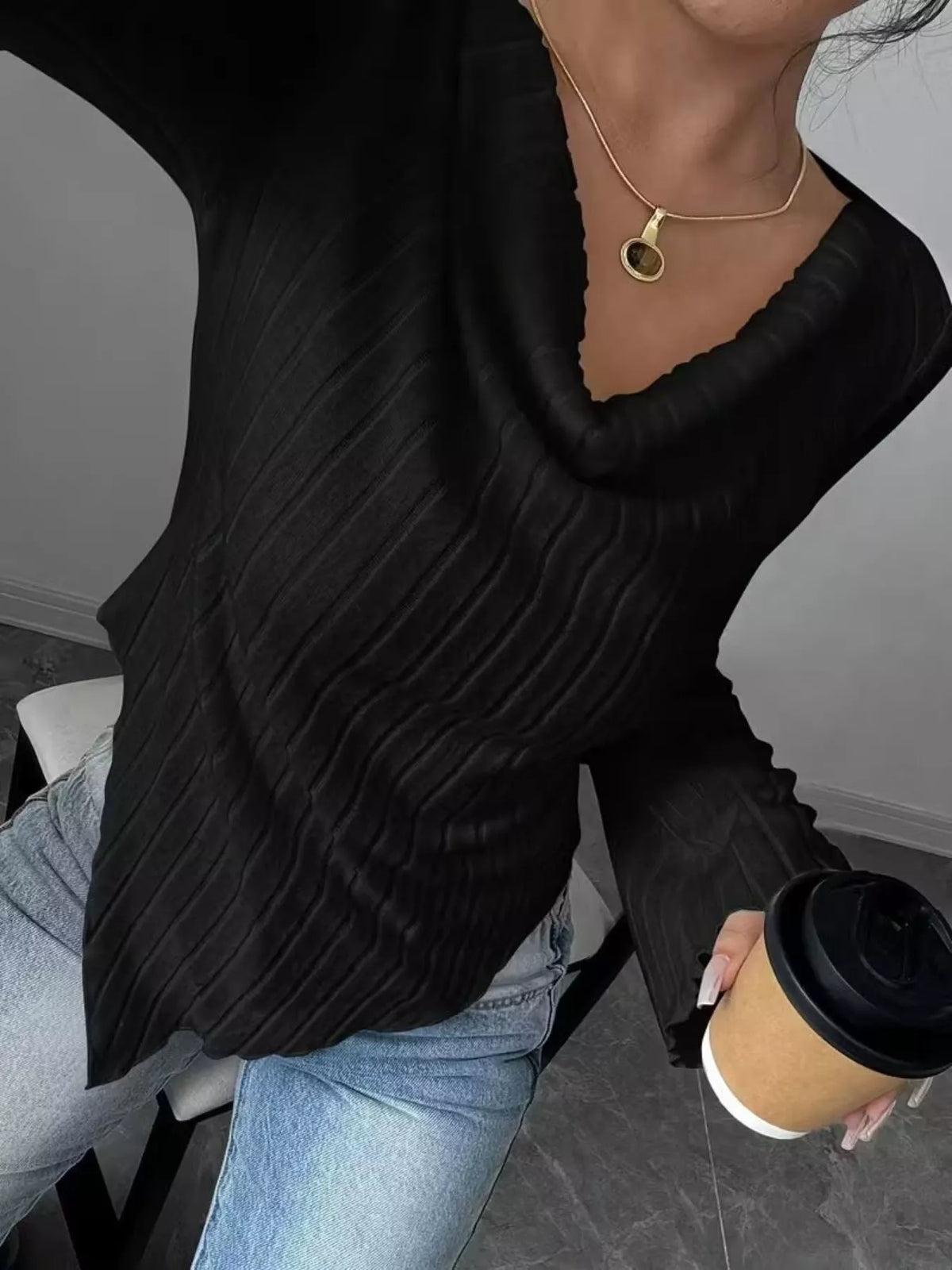 TEEK - Cowl Neck Ribbed Knit Top TOPS TEEK Trend