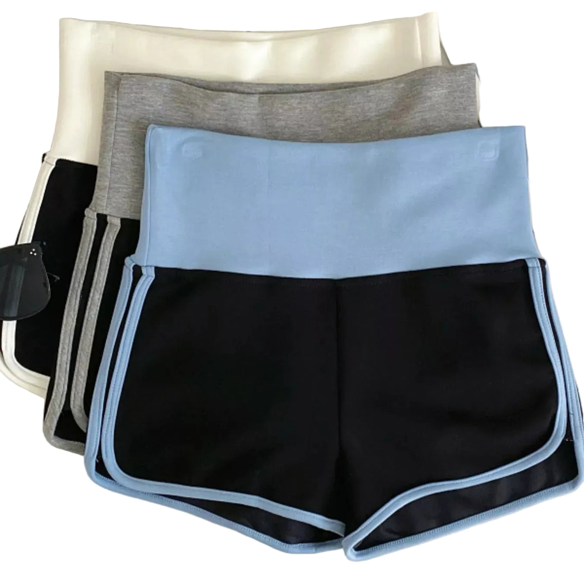 TEEK - High Waist Contrast Trim Shorts SHORTS TEEK Trend Light Blue + Black S