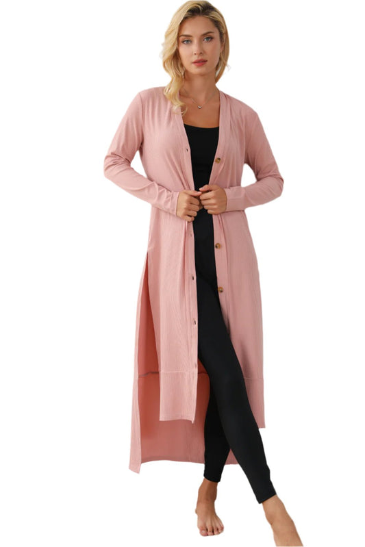 TEEK - Button Up High-Low Long Sleeve Slit Cardigan SWEATER TEEK Trend Blush Pink S 