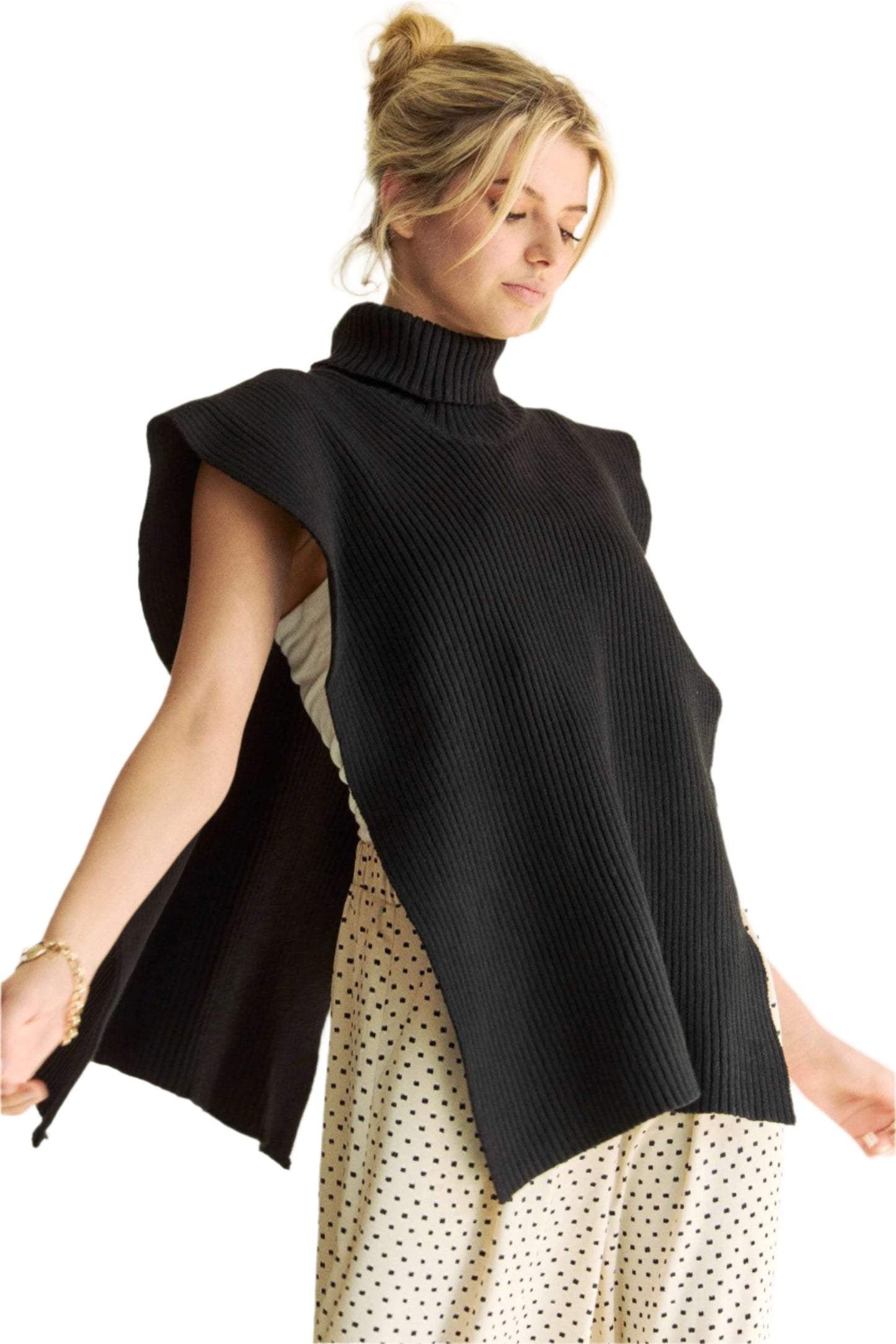 TEEK - Black Side Split Turtleneck Sleeveless Knit Top TOPS TEEK Trend S/M