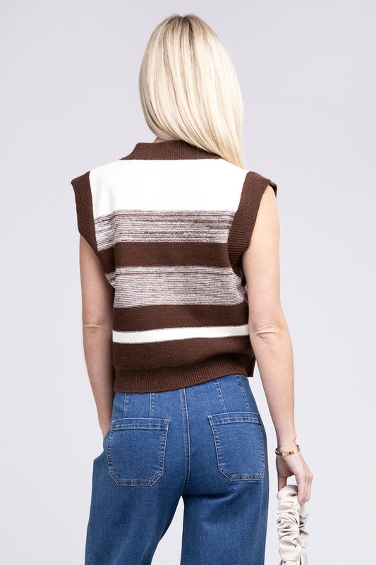 TEEK - Brown Striped Pattern Sweater Vest SWEATER TEEK FG   