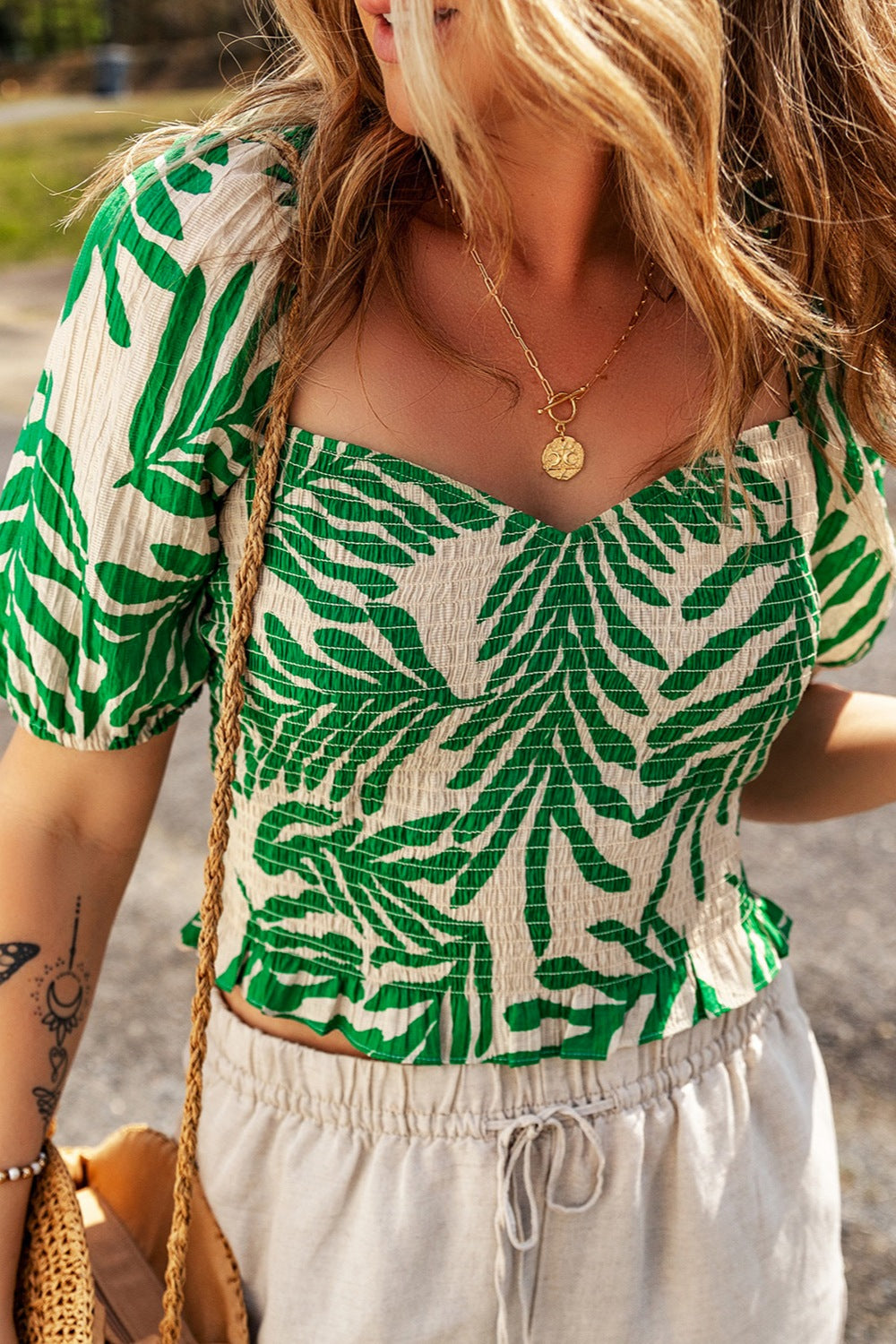 TEEK - Planted Green Smocked Short Sleeve Blouse TOPS TEEK Trend   