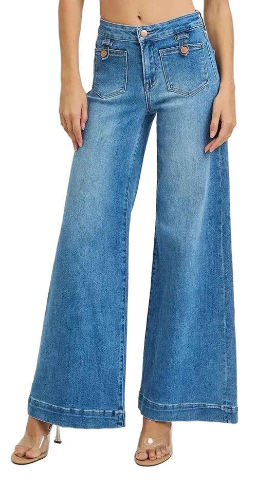 TEEK - Full Size Mid Rise Wide Front Patch Pocket Jeans JEANS TEEK Trend MEDIUM 0