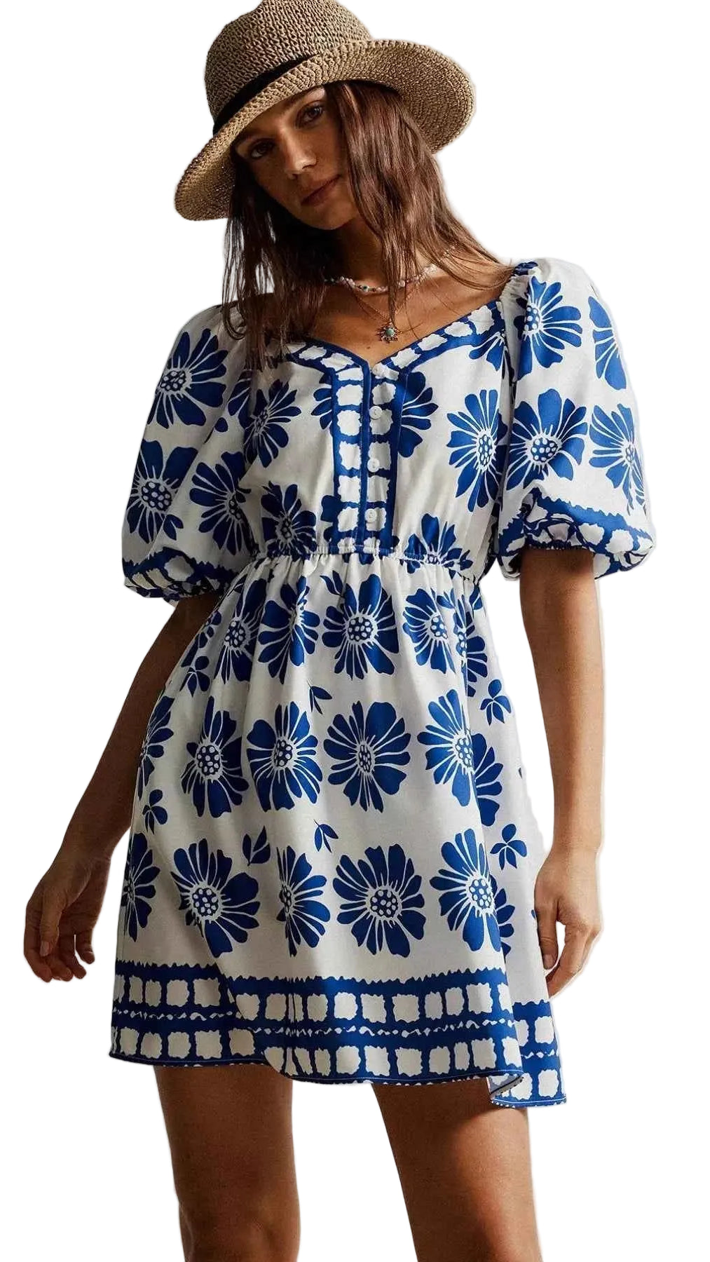 Floral Print Puff Sleeve Mini Dress Trendsi Royal Blue S