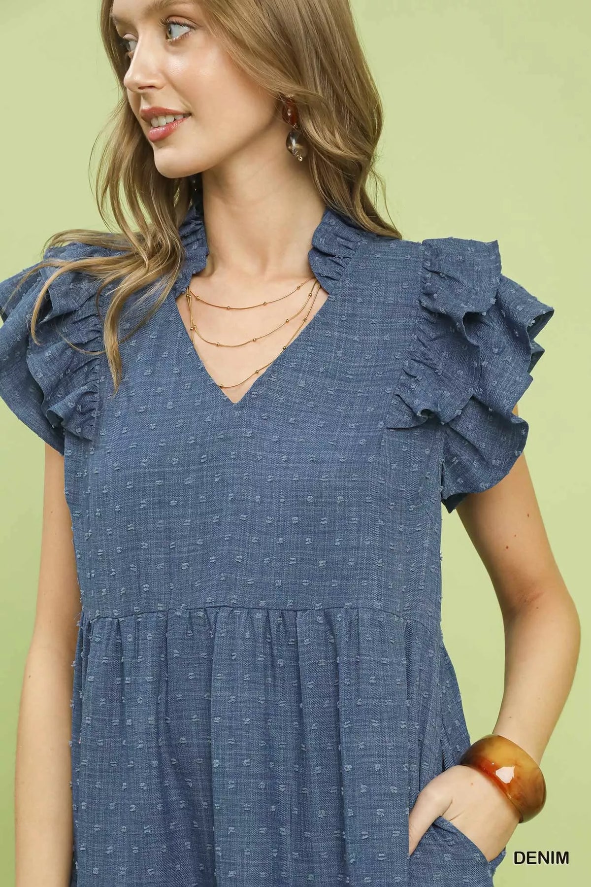 TEEK - Textured Ruffle Sleeve Tiered Midi Dress DRESS TEEK Trend