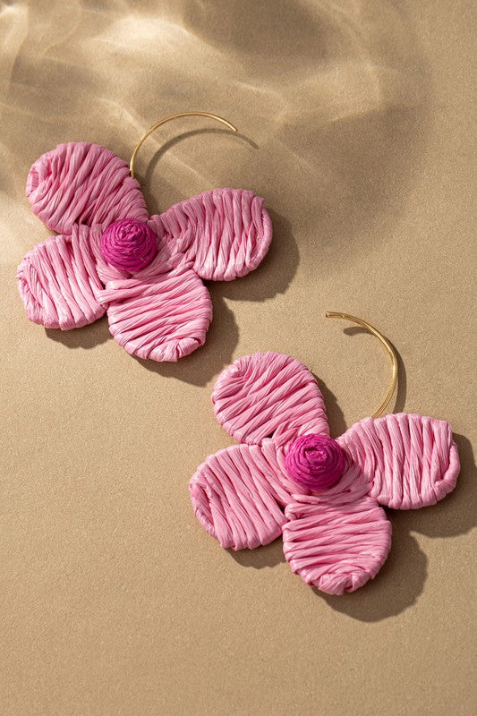 TEEK - Raffia Straw Flower Earrings JEWELRY TEEK FG Pink  