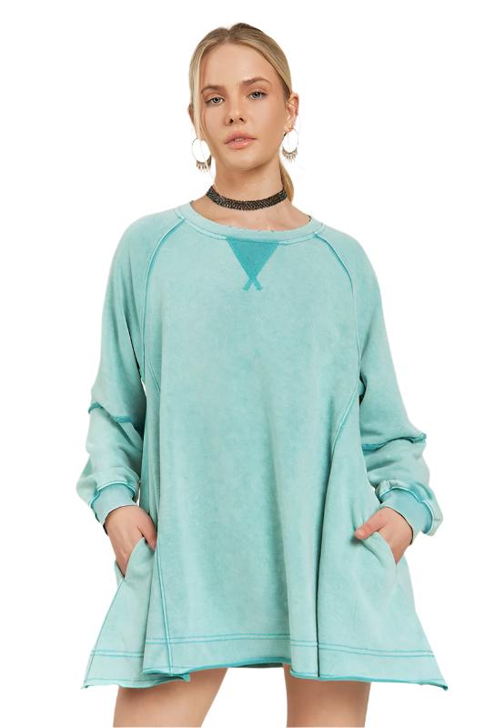 TEEK - COLORWASH POCKETED TUNIC SWEATSHIRT TOPS TEEK FG TEAL S 