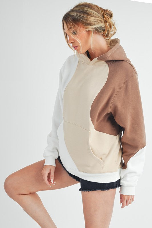TEEK - Sand Color Block Kangaroo Pocket Hoodie TOPS TEEK Trend