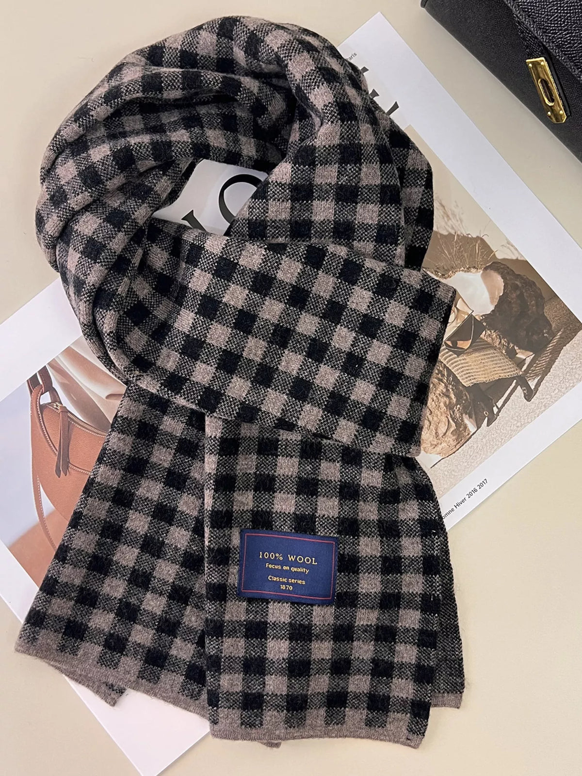 TEEK - 100% Wool Plaid Scarf SCARF TEEK Trend Brown One Size
