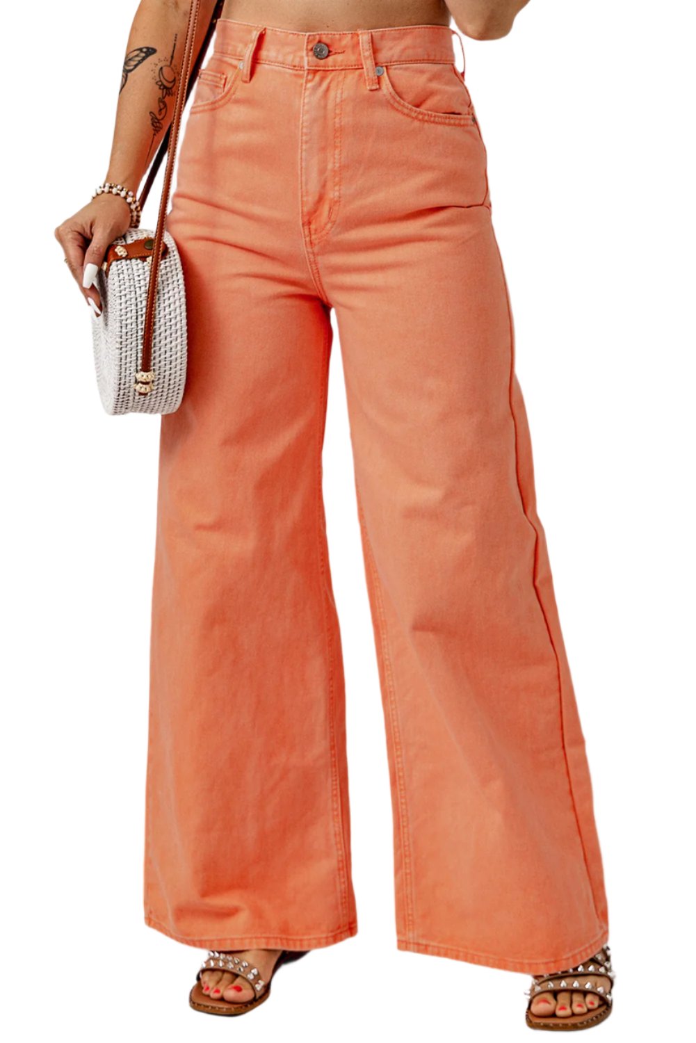 TEEK - Orange Sherbet Wide Leg High Waist Jeans PANTS TEEK Trend 6  