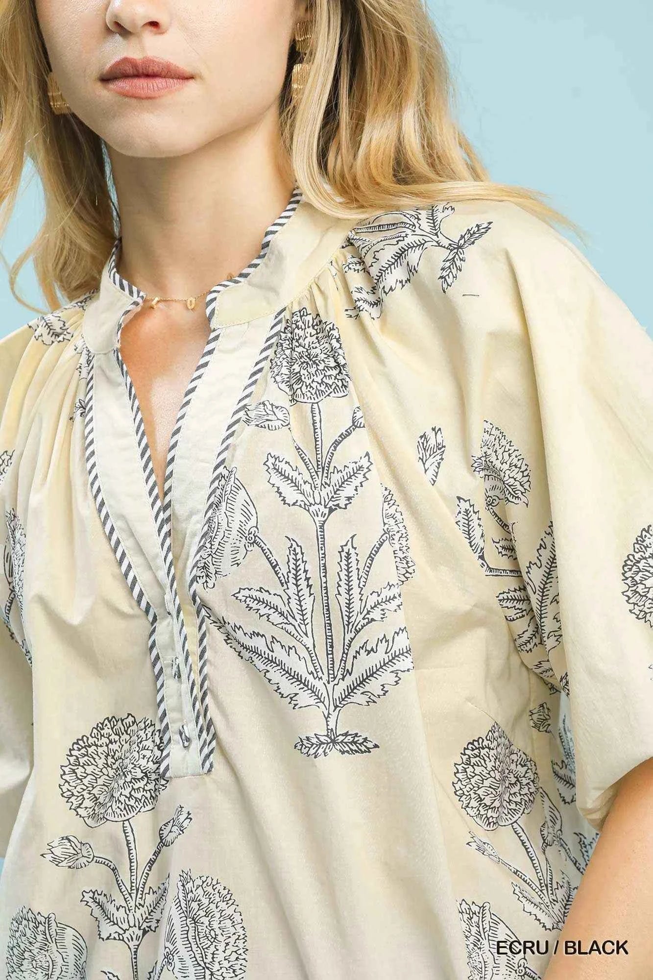 Umgee Floral Print V-Neck Top Trendsi