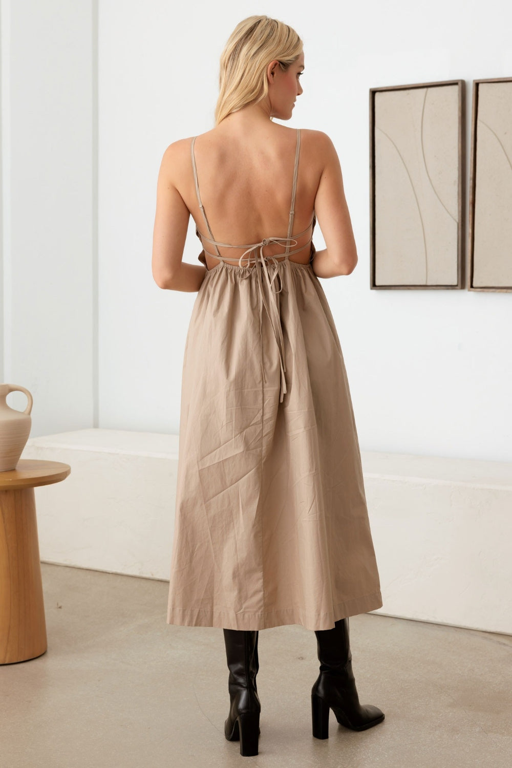 TEEK - Taupe Tie Back Backless Cami Dress DRESS TEEK Trend   