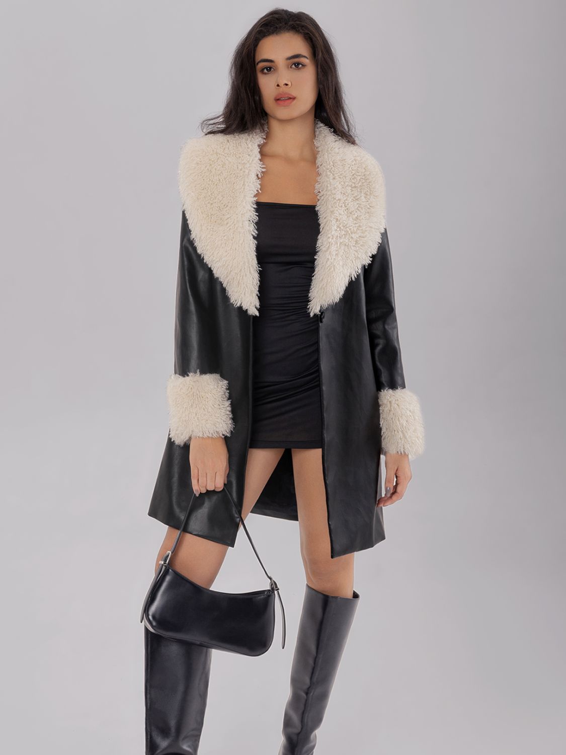 TEEK - Black Fuzzy Long Sleeve Longline Coat COAT TEEK Trend