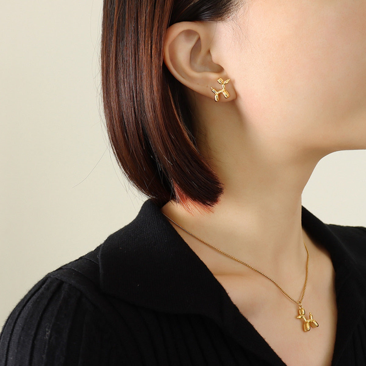 TEEK - 18K Gold-Plated Titanium Steel Puppy Earrings JEWELRY TEEK Trend Gold  