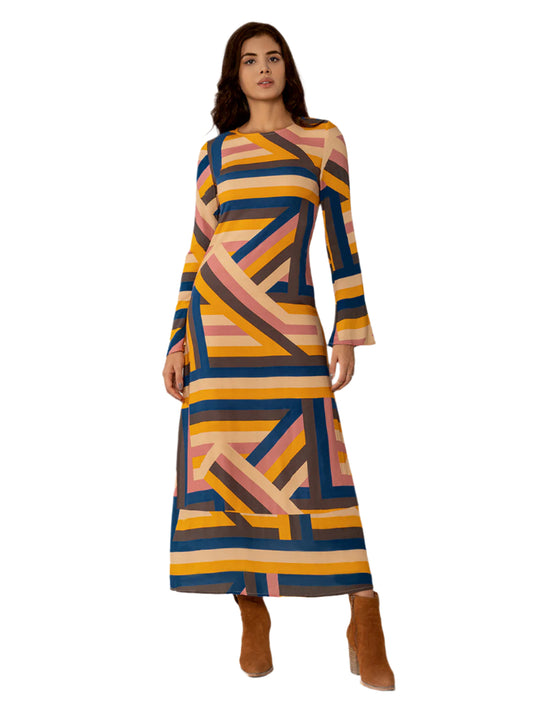 TEEK - Multicolor Contrast Flare Sleeve Midi Dress DRESS TEEK Trend S