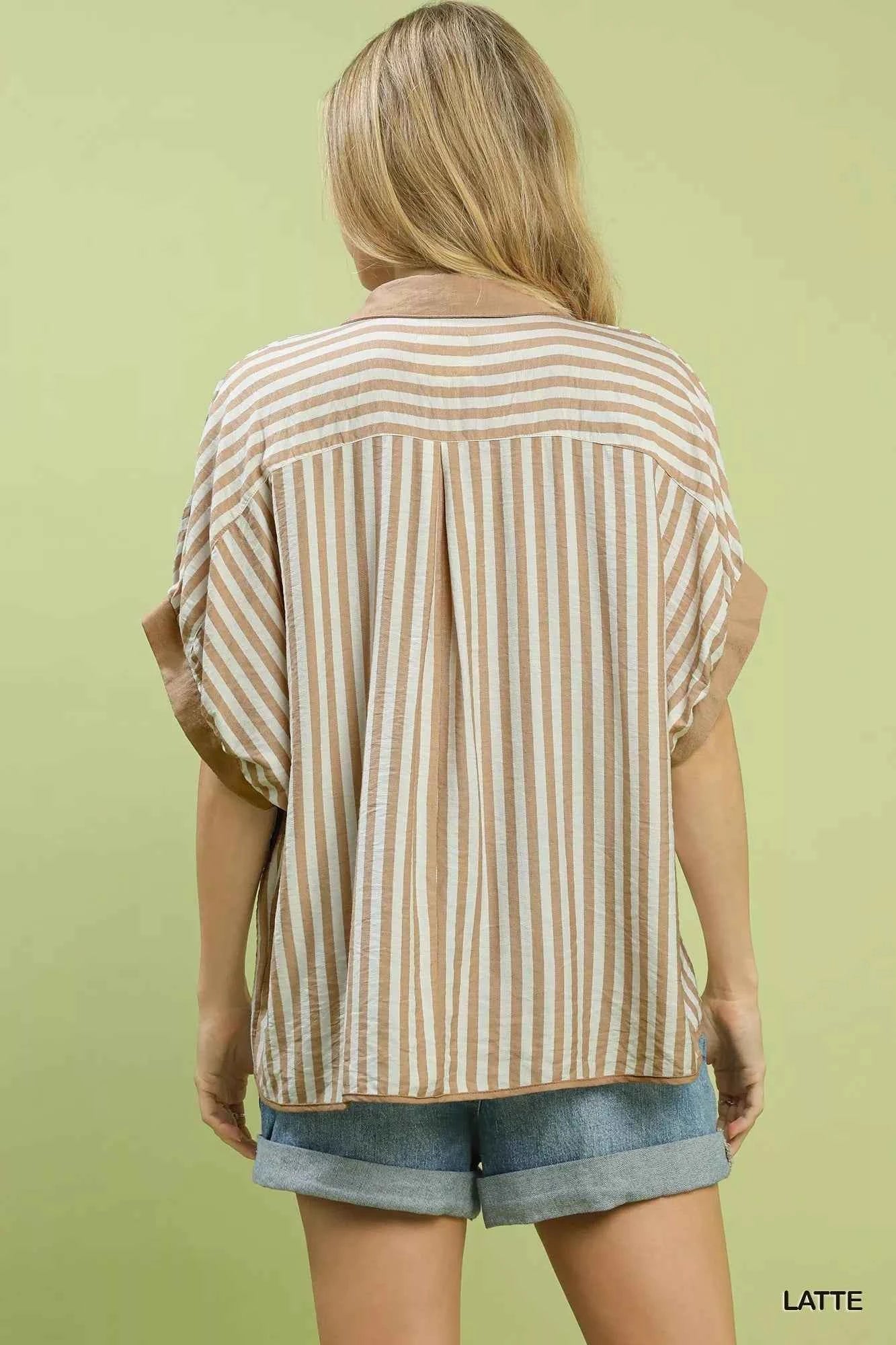 TEEK - Stripe Collared Oversized Top TOPS TEEK Trend