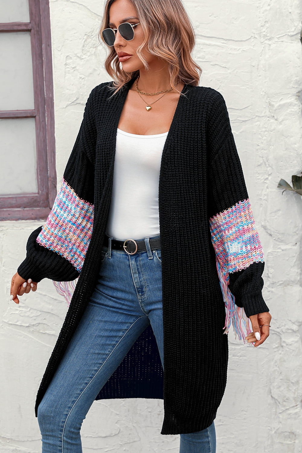 TEEK - Fringe Sleeve Dropped Shoulder Cardigan SWEATER TEEK Trend   