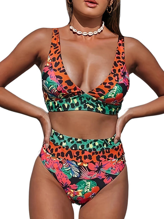 TEEK - Multicolor Leopard Plunge Wide Strap Bikini SWIMWEAR TEEK Trend S  