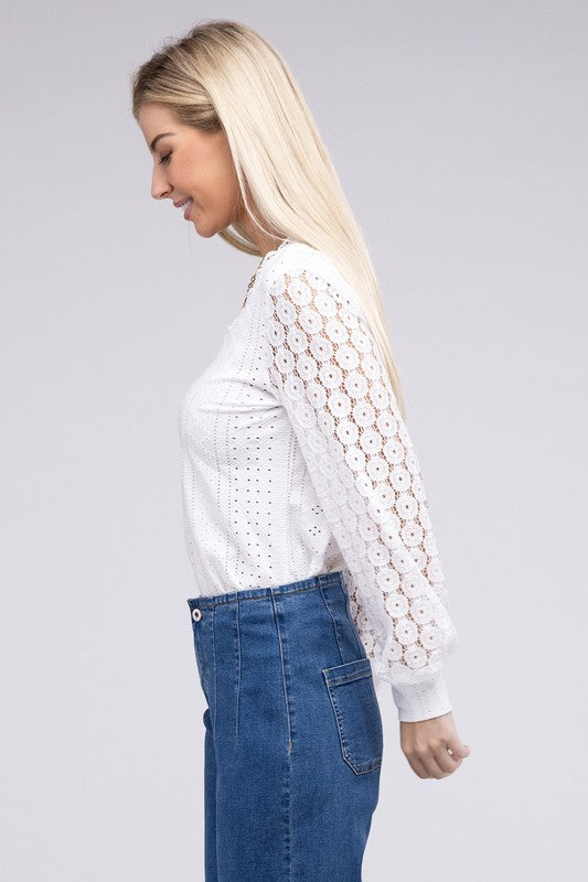 TEEK - White V-Neck Lace Trim Top TOPS TEEK FG   