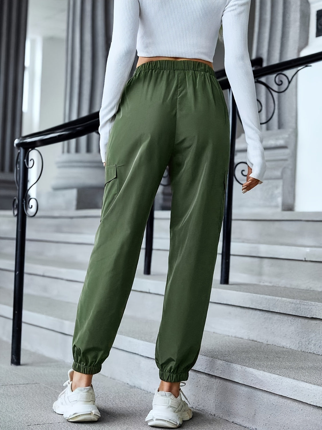 TEEK - Army Green Elastic Waist Pocketed Pants PANTS TEEK Trend   