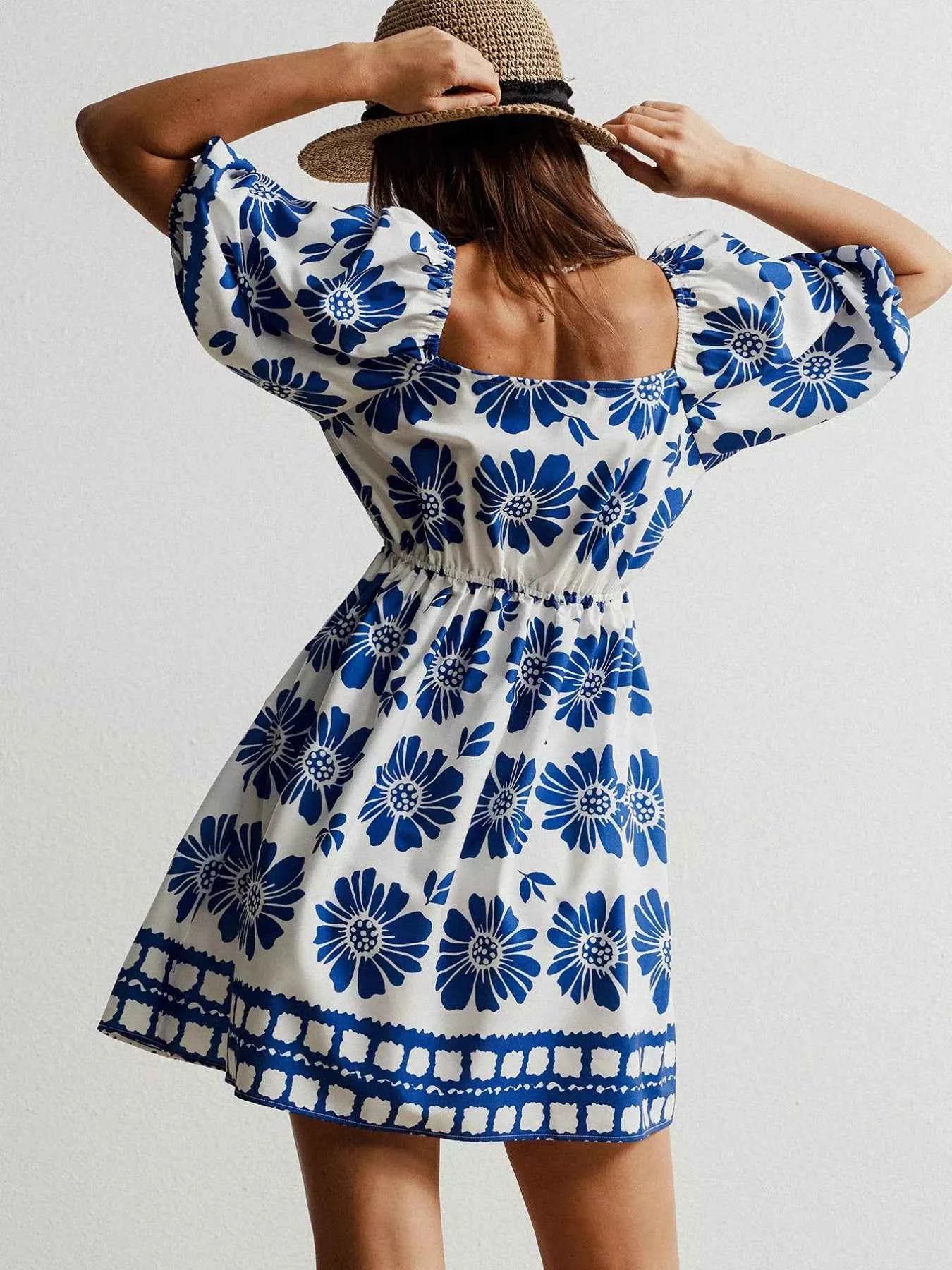 Floral Print Puff Sleeve Mini Dress Trendsi