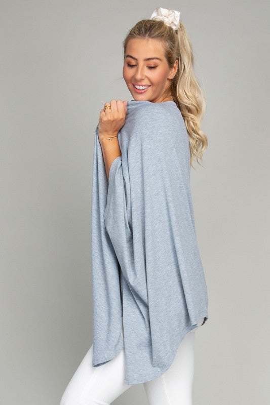 TEEK - Blue Gray Drop Shoulder Open Front Cardigan SWEATER TEEK FG   