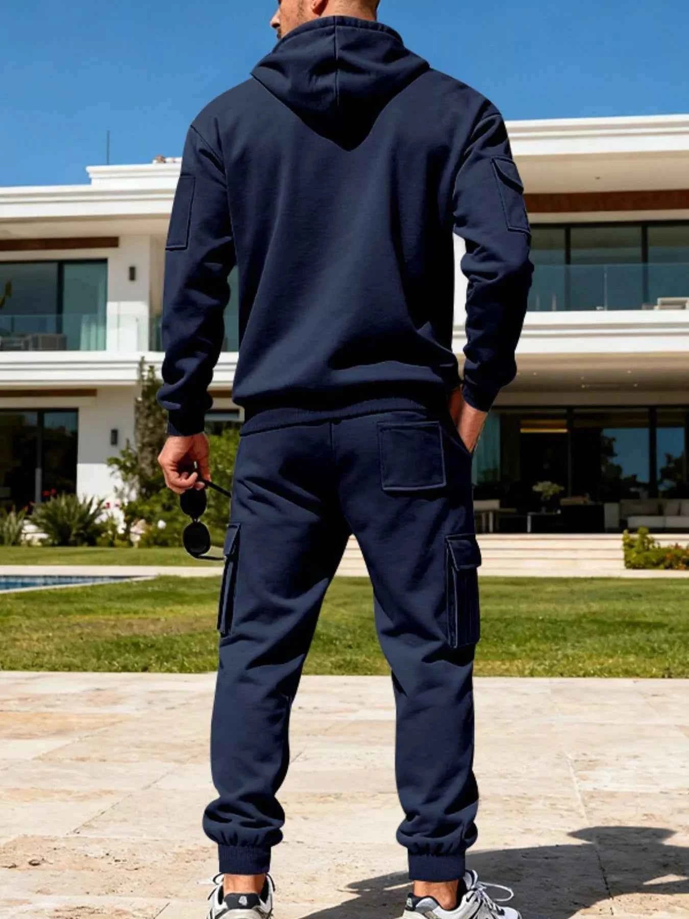 TEEK - Mens Full Size Half Zip Hoodie and Cargo Pants Set SET TEEK Trend