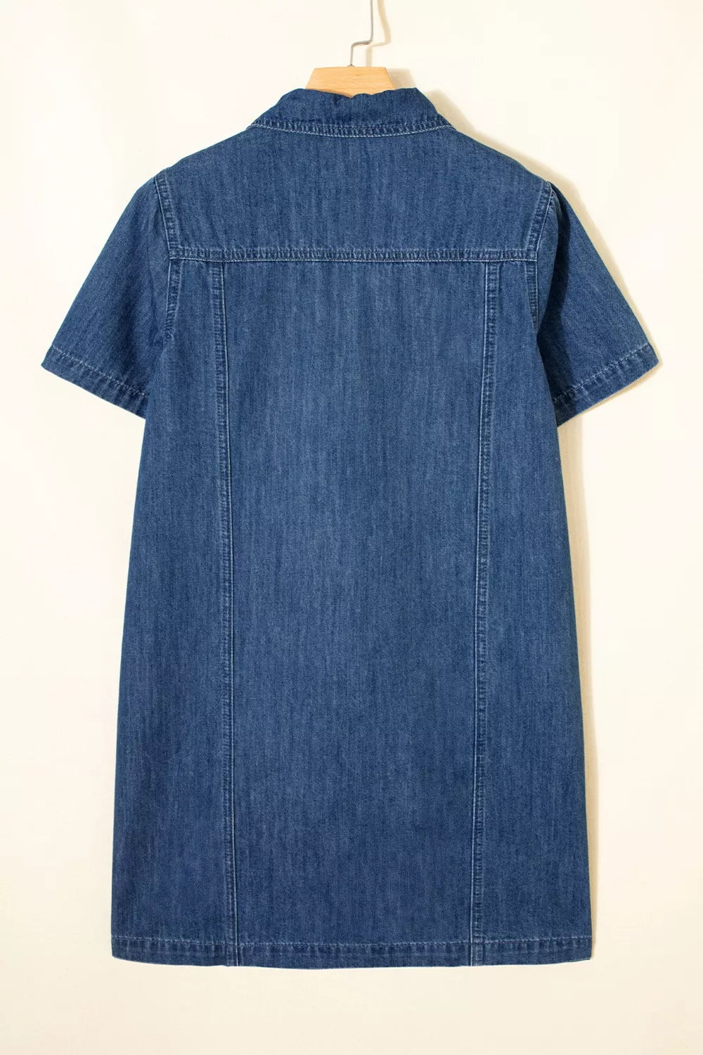 Zip Up Collared Short Sleeve Shift Mini Denim Dress Trendsi