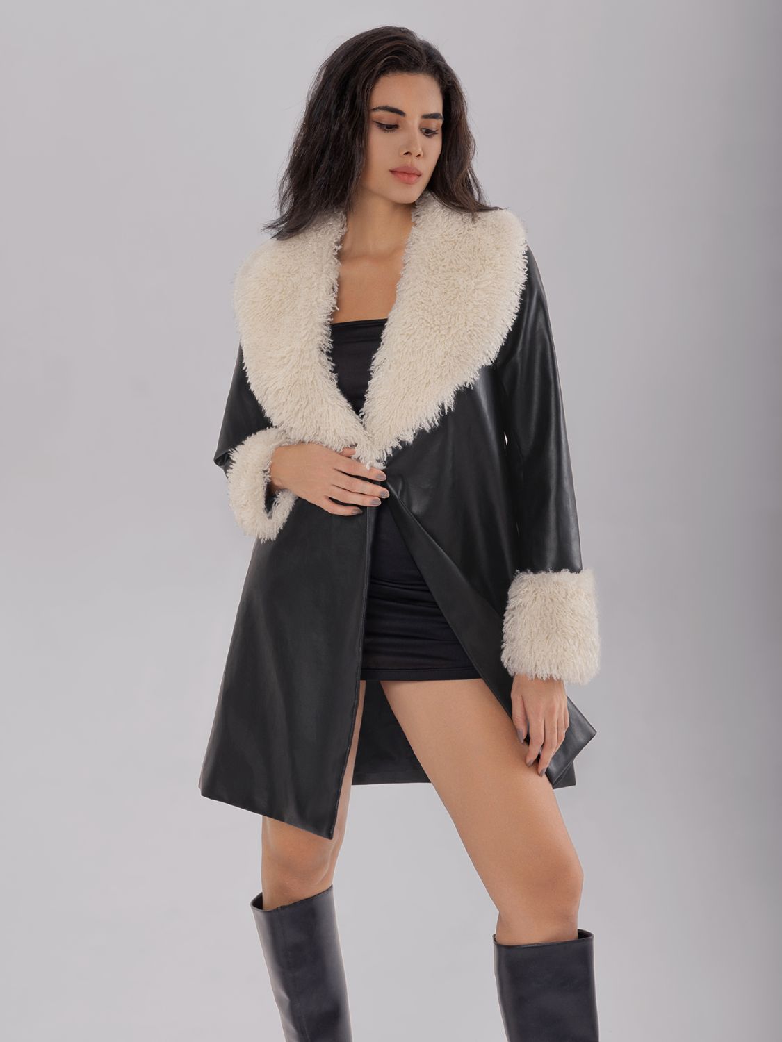 TEEK - Black Fuzzy Long Sleeve Longline Coat COAT TEEK Trend