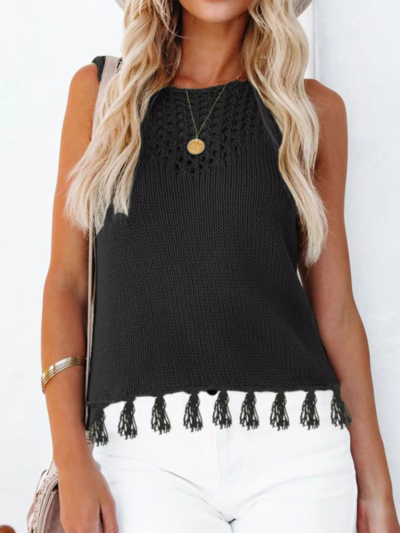 Tassel Knit Tank Trendsi