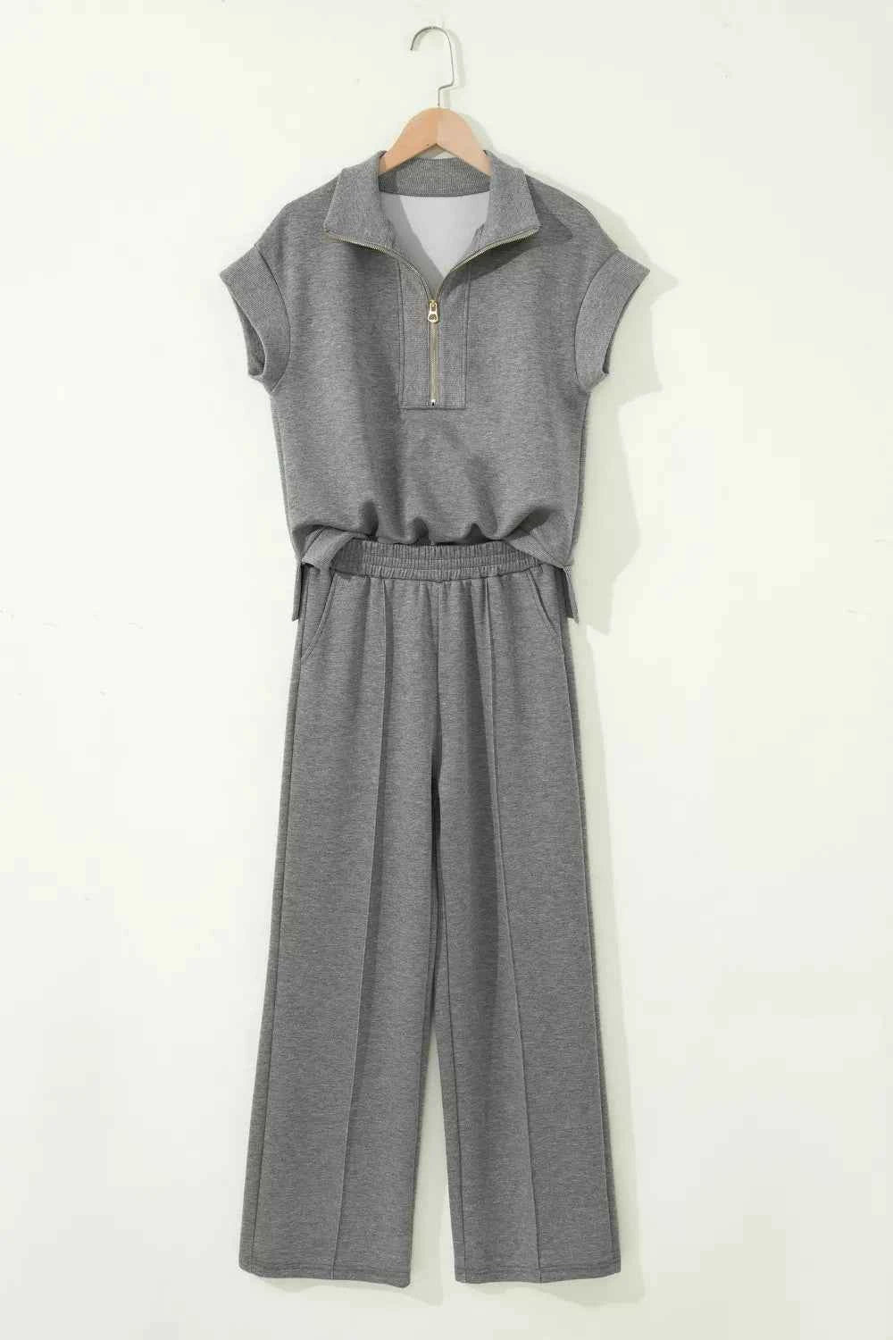 Half Zip Polo Tee Casual Pant Set Trendsi