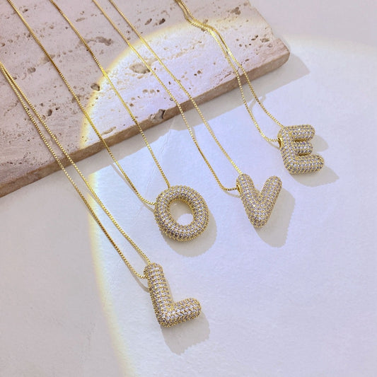 Gold-Plated Inlaid Zircon Letter Necklace  TEEK Trend   
