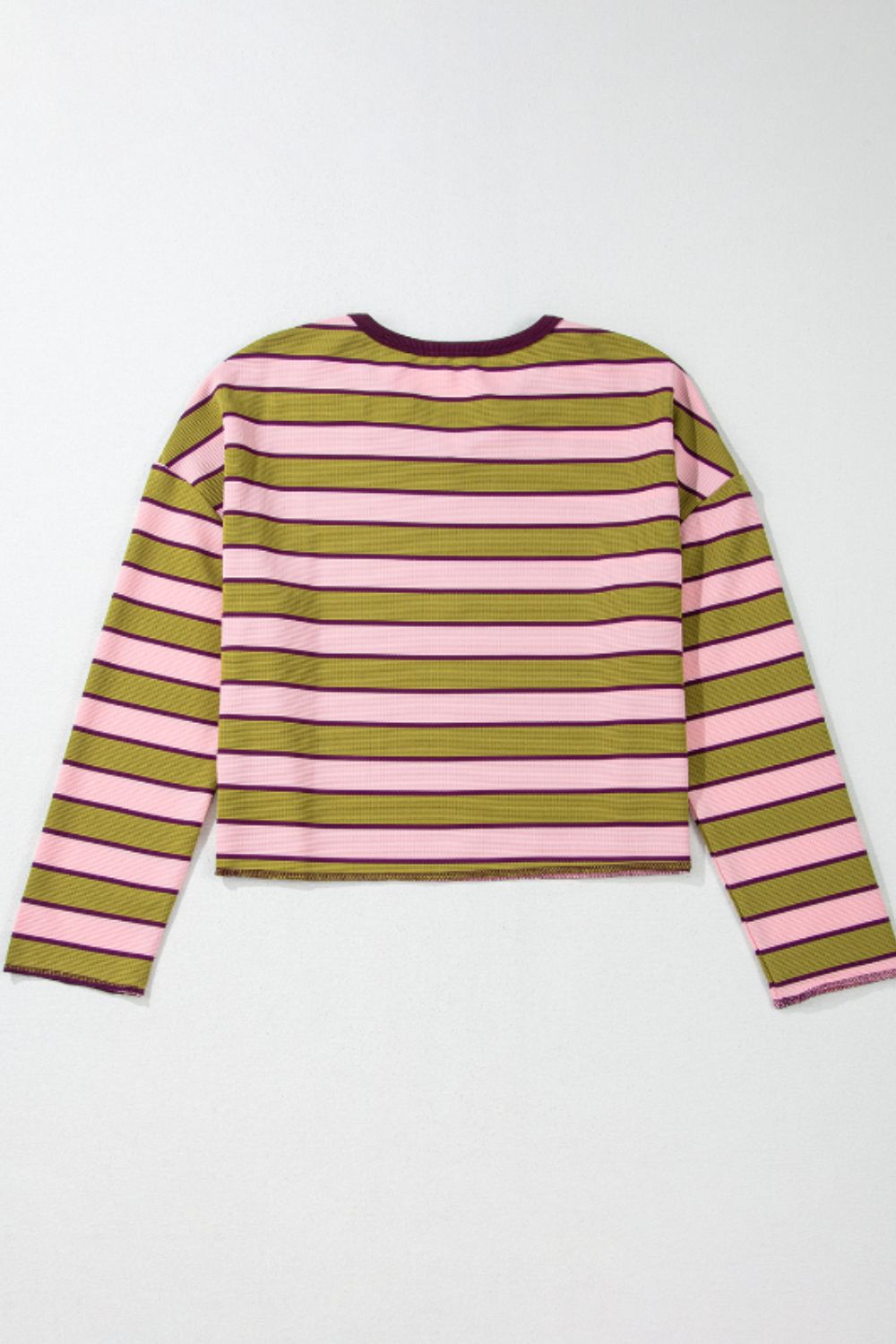 TEEK - Matcha Green Striped Notched Long Sleeve T-Shirt TOPS TEEK Trend