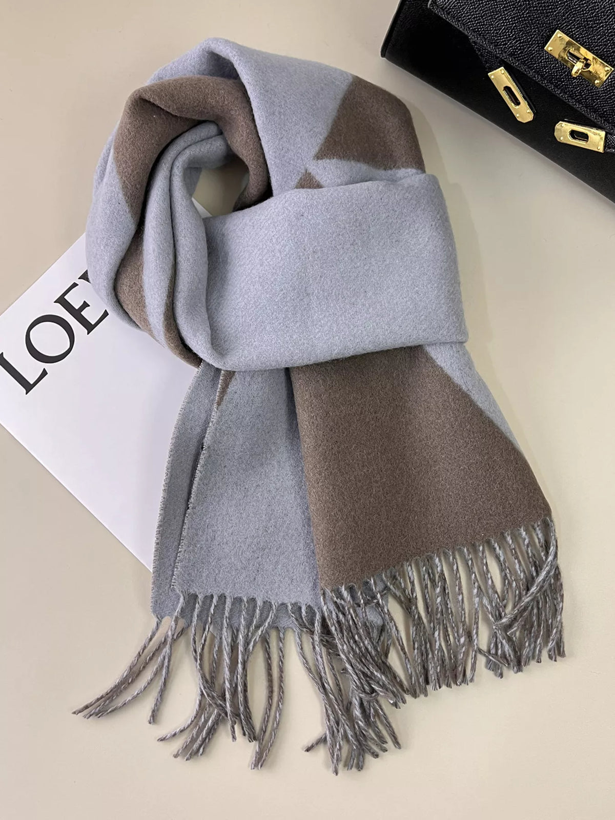 TEEK - Fringe Color Block Scarf SCARF TEEK Trend Blue Coffee Color One Size