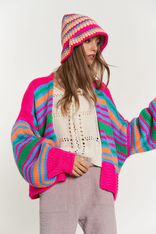 TEEK - Chunky Knit Multi-Striped Open Cardigan SWEATER TEEK FG   